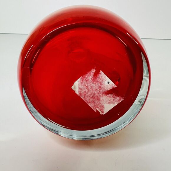 Clear Red Base Art Glass Pitcher Barware Cocktail Party Water Heavy READ - Picture 13 of 13